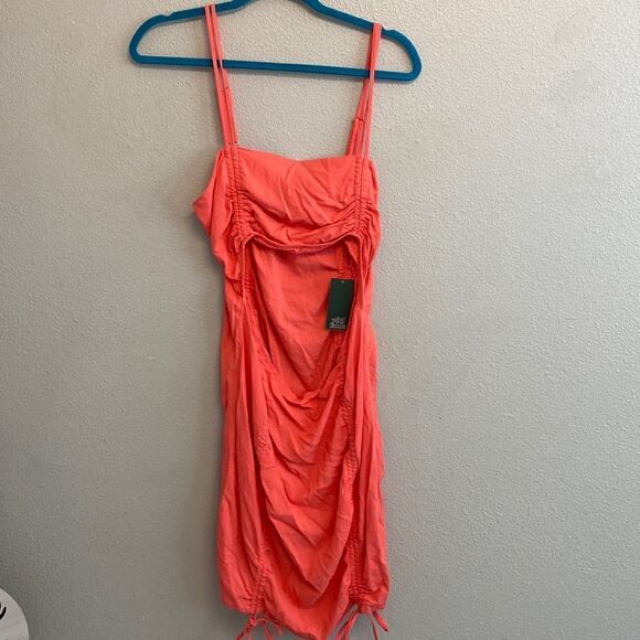NWT- Wild Fable- Ruched Spaghetti Strap Sun Dress Vibrant Pink/Coral- Size XXL - Picture 3 of 11